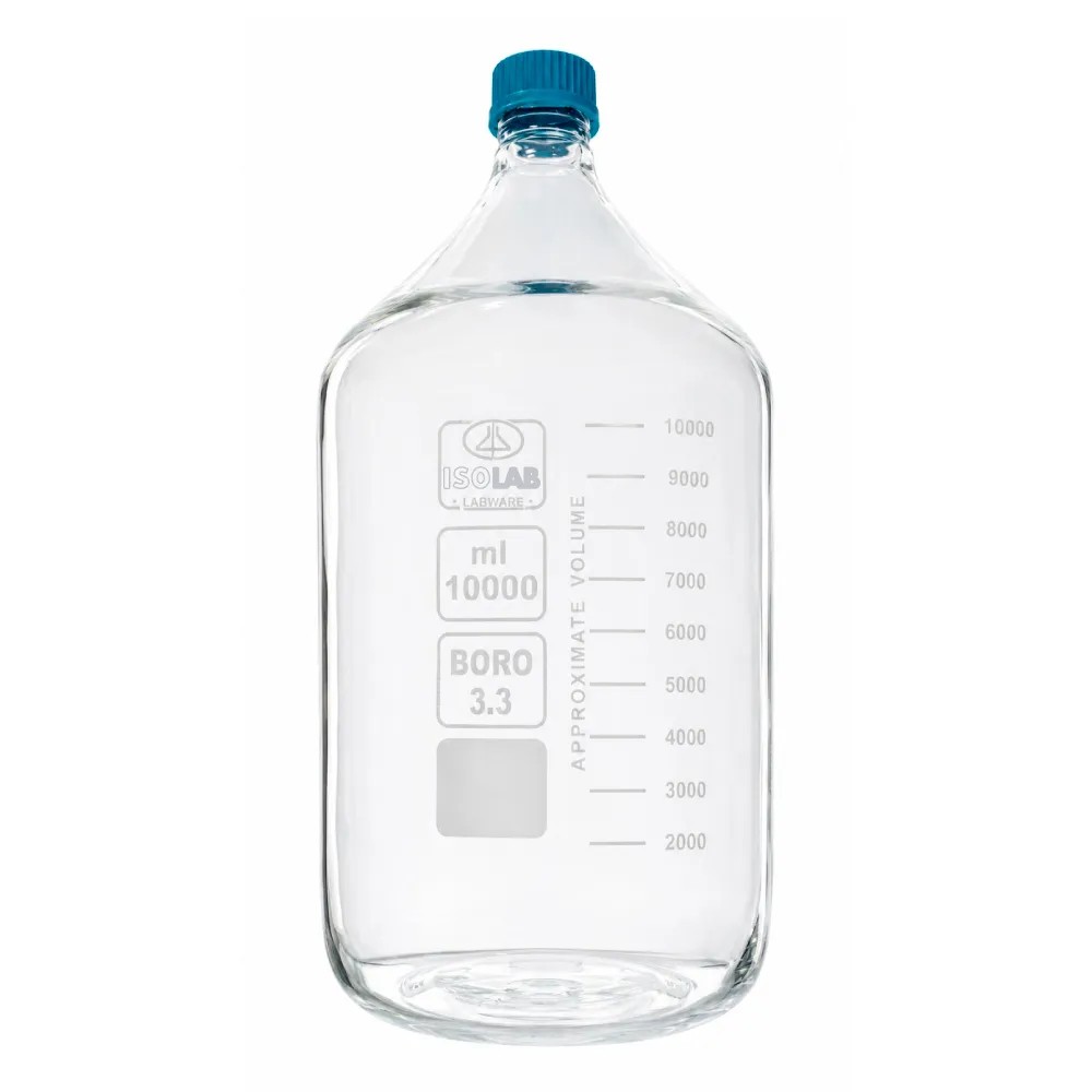 Frasco 10000ML Vidrio con Tapa Azul Graduado Boro 3.3 Autoclavable - ISOLAB | Stock: 5 - SAP: 022030007