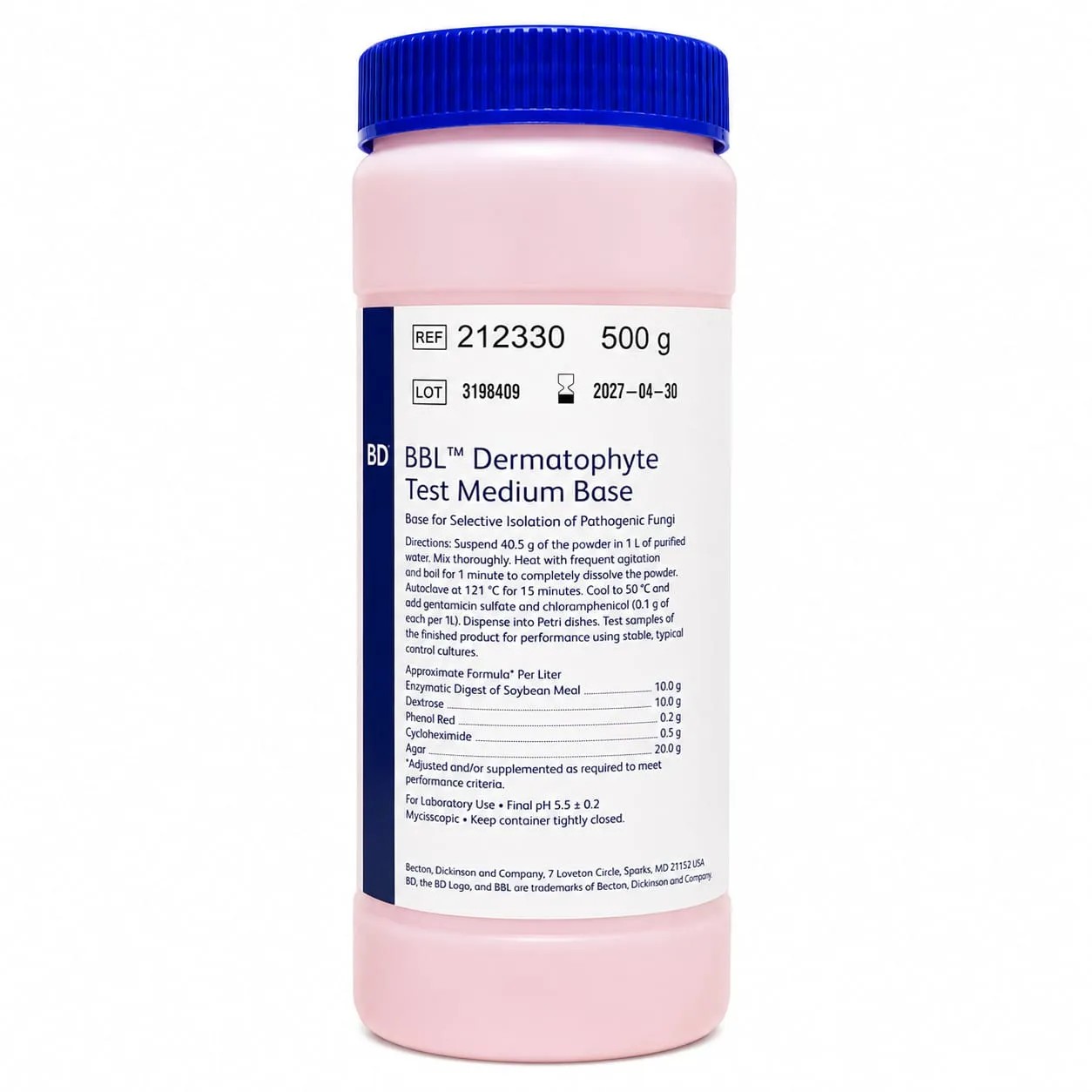 Dermatophyte Agar X 500g REF: 212330 - BD MEDIOS DE CULTIVO | Stock: 5 - SAP: 064010126
