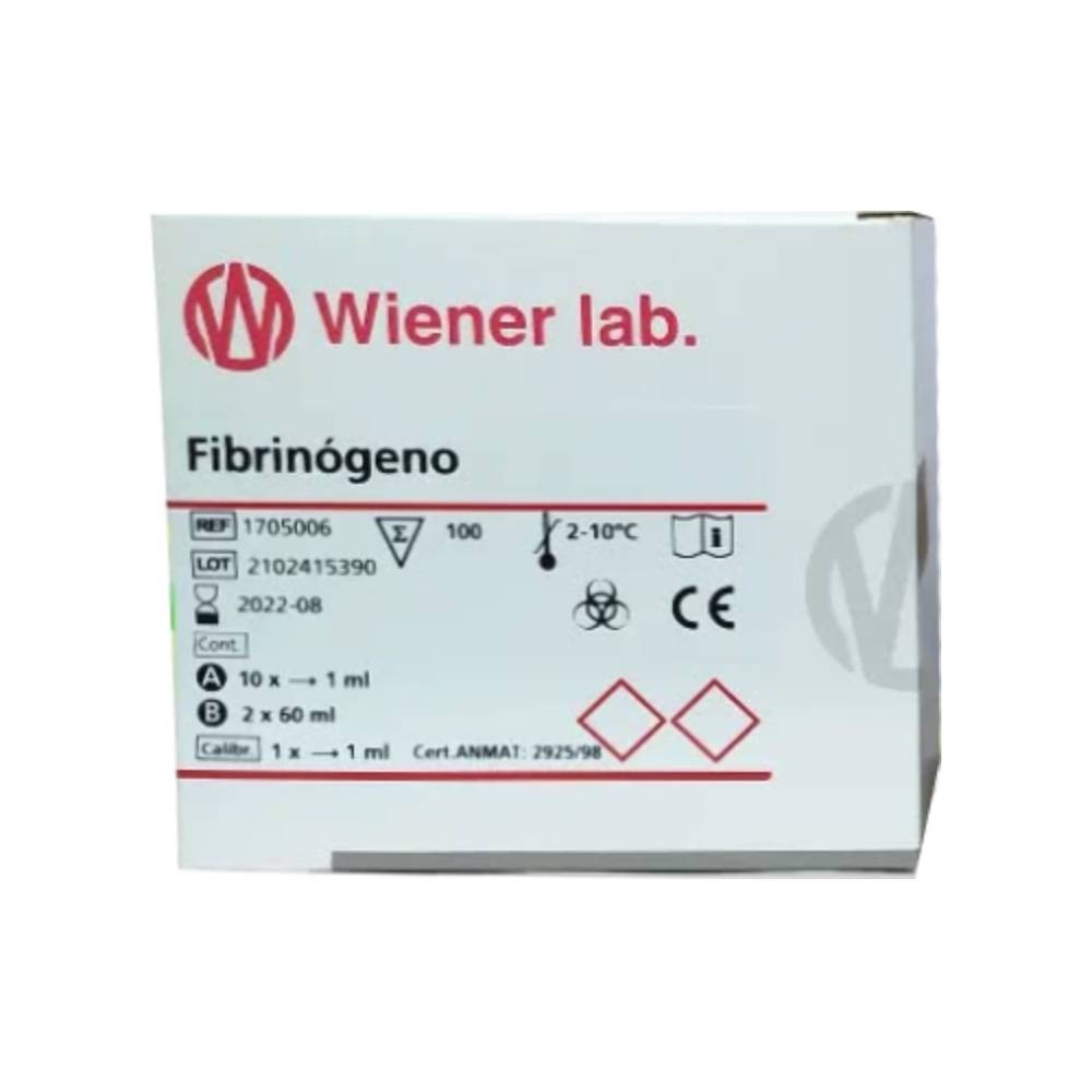 Fibrinógeno X 100 Determinaciones (2–8 °C)  Codigo1705006 - WIENER | Stock: 0 - SAP: 097010065