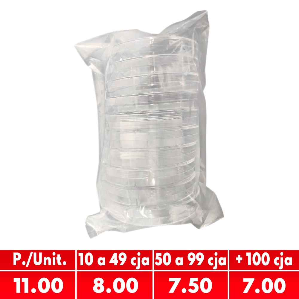 Placa Petri de Plastico 90X15MM Estéril con 2 Divisiones Bolsa X 10 Unds - CHINA | Stock: 1000 - Vto. 30/08/27 - SAP: 204020236