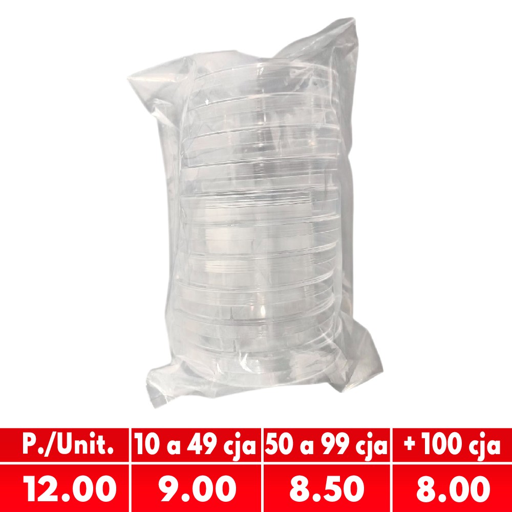 Placa Petri de Plastico 90X15MM Esteril  con 3 Divisiones Bolsa X 10 Unds - CHINA | Stock: 1000 - Vto. 07/08/26 - SAP: 204020252