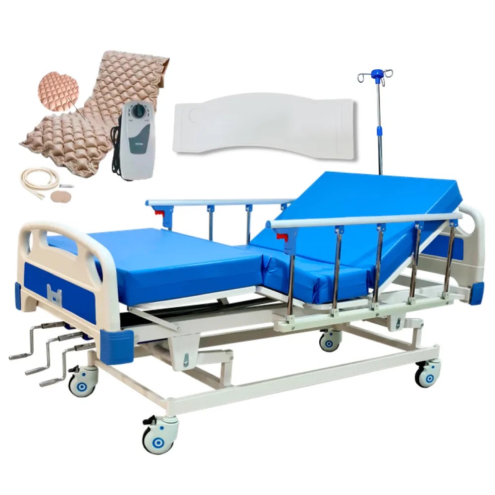 Cama Clínica Con 3 Manivelas MEDIPLUST + Colchón Articulado+Mesa Bandeja+Porta Suero - CHINA | Stock: 5 - SAP: 204020575