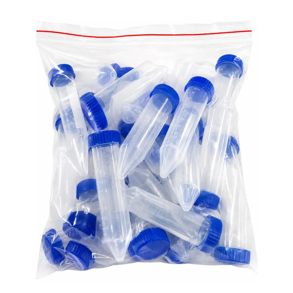 Tubo Conico 50ml Polipropileno (PP) Esteril Libre DNASA,RNASA y Pirogeno Bolsa x 50 Unidades - CHINA | Stock: 3000 - SAP: 204030103