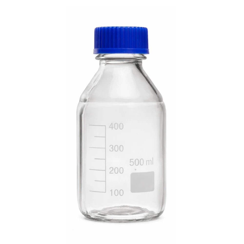 Frasco 500ML Vidrio Con Tapa Azul Graduado  Boro 3.3 - CHINA | Stock: 500 - SAP: 204130017