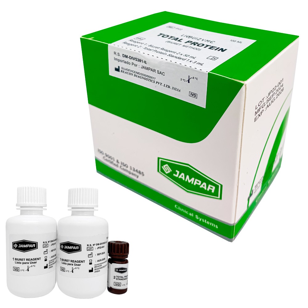 Proteínas Totales X100Ml (2X50Ml +Estándar 1X3Ml) - JAMPAR | Stock: 0 - SAP: 261010022