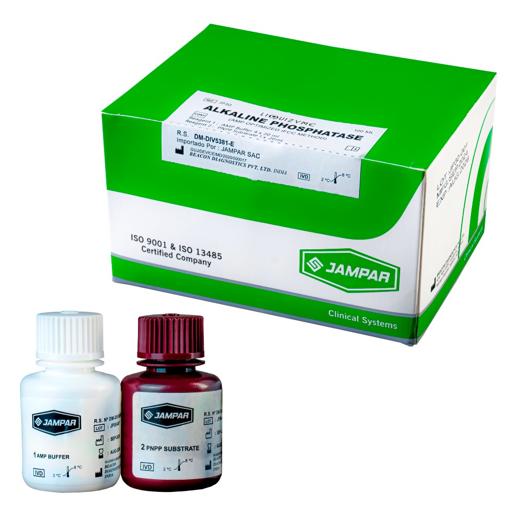 Fosfatasa Alcalina X100Ml (R1-1X80Ml,R2-1X20Ml + Estándar 1X3Ml - JAMPAR | Stock: 1 - SAP: 261010030