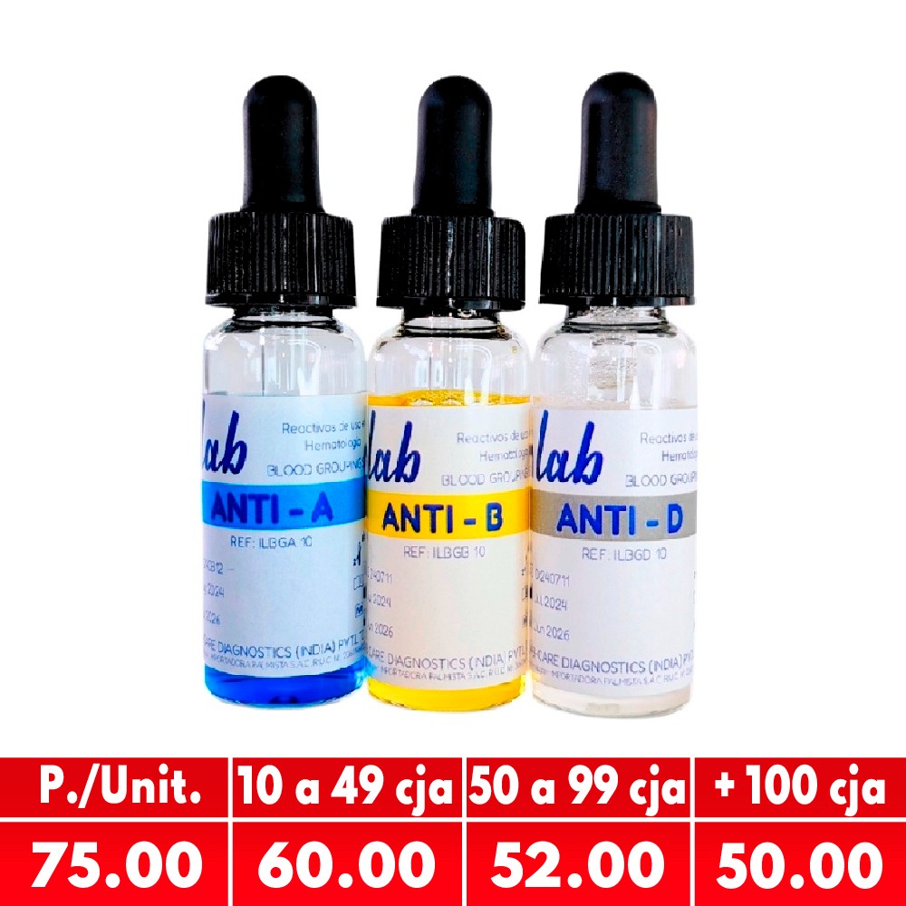 KIT Grupo Sanguíneo x 10ML( Anti A, B, D ) (2a8ºC) - In LAB | Stock: 300 - Vto. 30/11/27 - SAP: 311010001