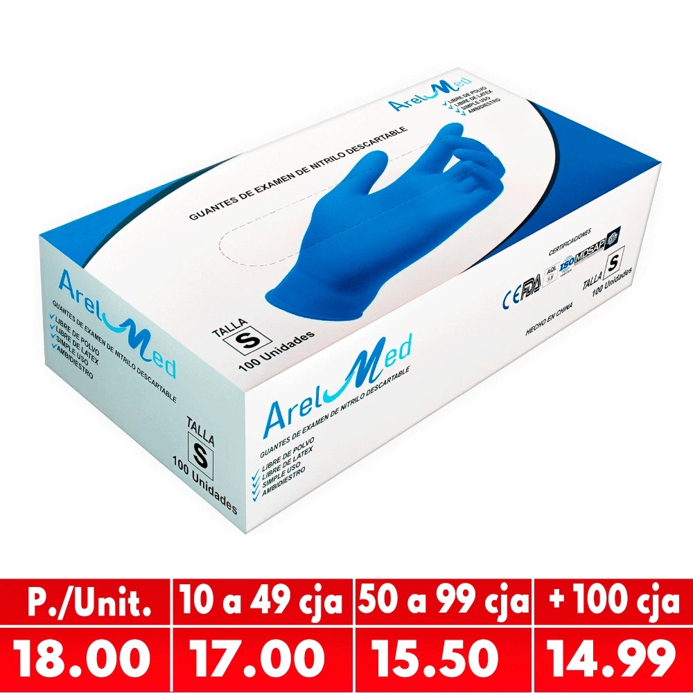 Guantes de Nitrilo Azul Talla "S" Caja x 100 Unds | Vcto. 01/05/27 - ARELMED | Stock: 2272 - SAP: 319030001