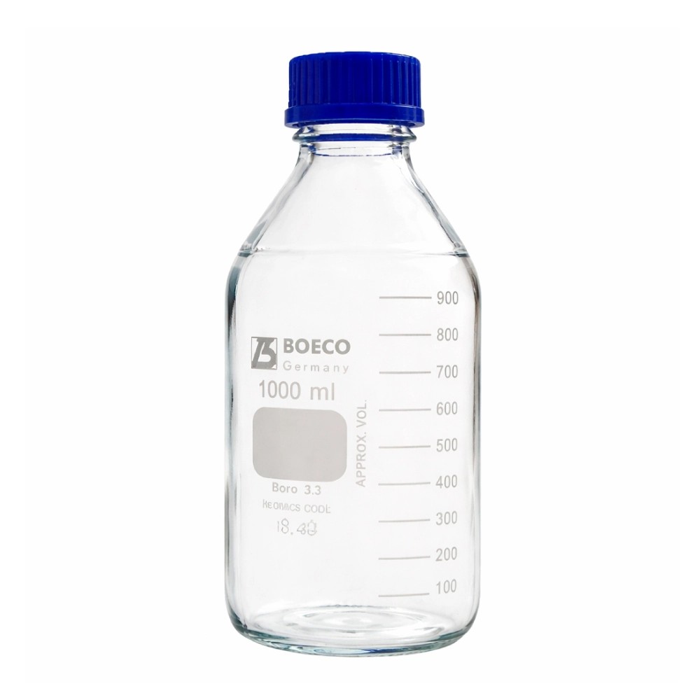 Frasco 1000ML Vidrio Con Tapa Azul Graduado Boro 3.4 - BOECO. | Stock: 500 - SAP: 363030002