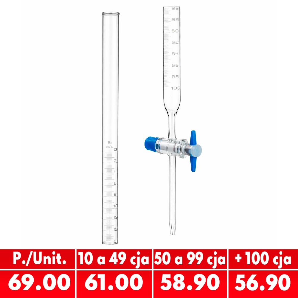 Bureta de Vidrio con Llave de Teflon Clase "A" 25ML - CHINA | Stock: 220 - SAP: 180020036