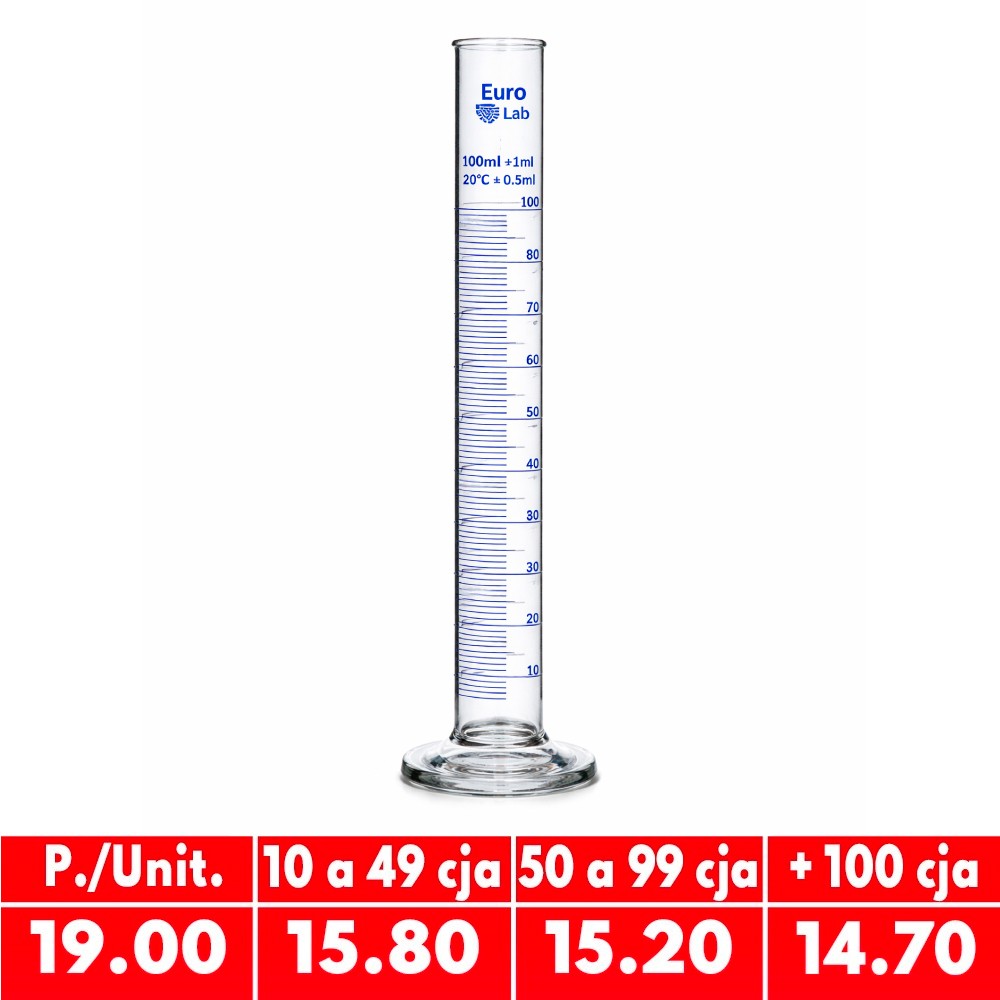 Probeta 100ML Vidrio Base Hexagonal Graduado - EUROLAB | Stock: 1000 - SAP: 180020137