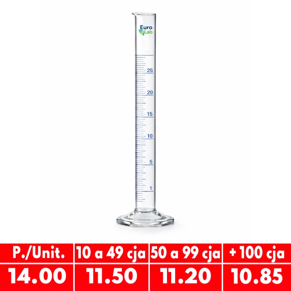 Probeta 25ML Vidrio Base Hexagonal Graduado - EUROLAB | Stock: 500 - SAP: 180020141