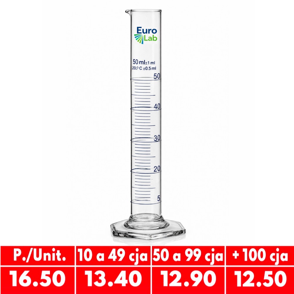 Probeta 50ML Vidrio Base Hexagonal Graduado - EUROLAB | Stock: 500 - SAP: 180020015