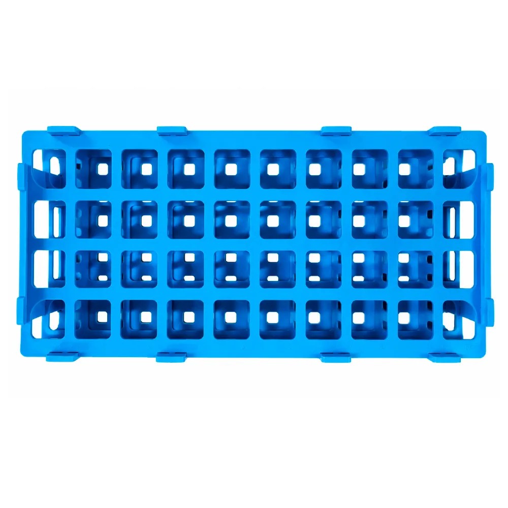 Gradilla Plastico 40 Hoyos Cuadrado(20mm Diametro) Color Turquesa Autoclavable (079.01.004B) - ISOLAB | Stock: 20 - SAP: 022030002