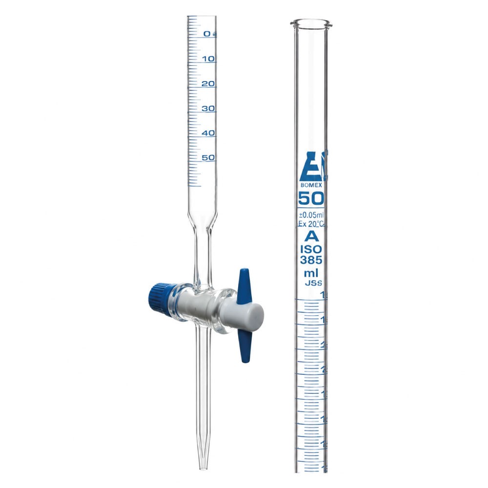 Bureta Vidrio Boro 3.3 C/Llave Teflon (PTFE) Clase a 50ml Graduado - ISOLAB | Stock: 10 - SAP: 022030011