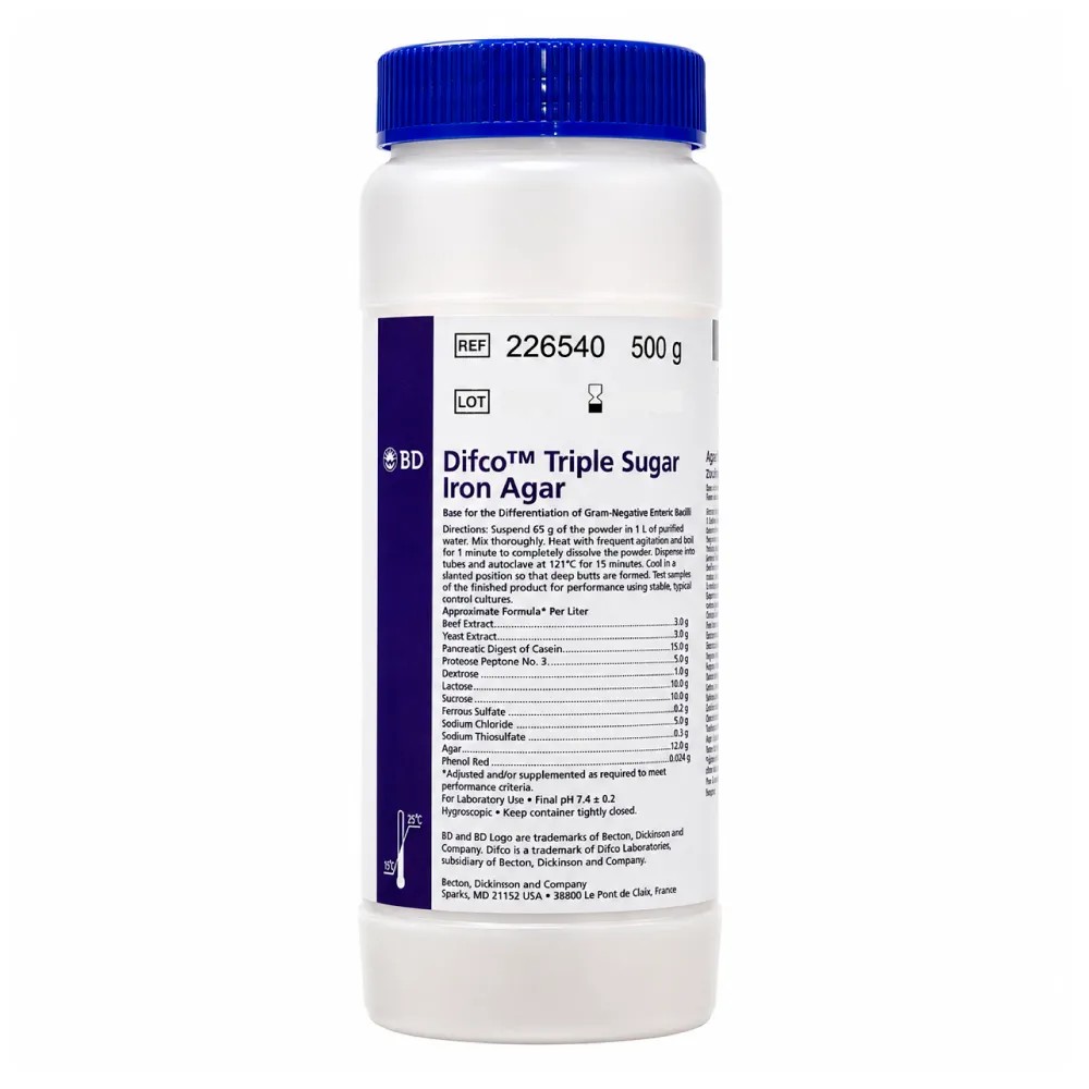 TSI Agar x 500gr (Triple Sugar Iron Agar) - REF: 226540 - BD MEDIOS DE CULTIVO | Stock: 5 - SAP: 064010091