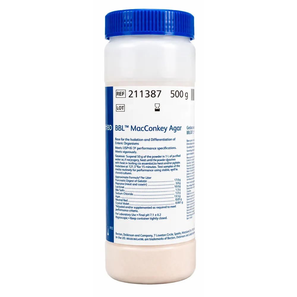 Macconkey Agar x 500gr - REF: 211387 - BD MEDIOS DE CULTIVO | Stock: 5 - SAP: 064010106