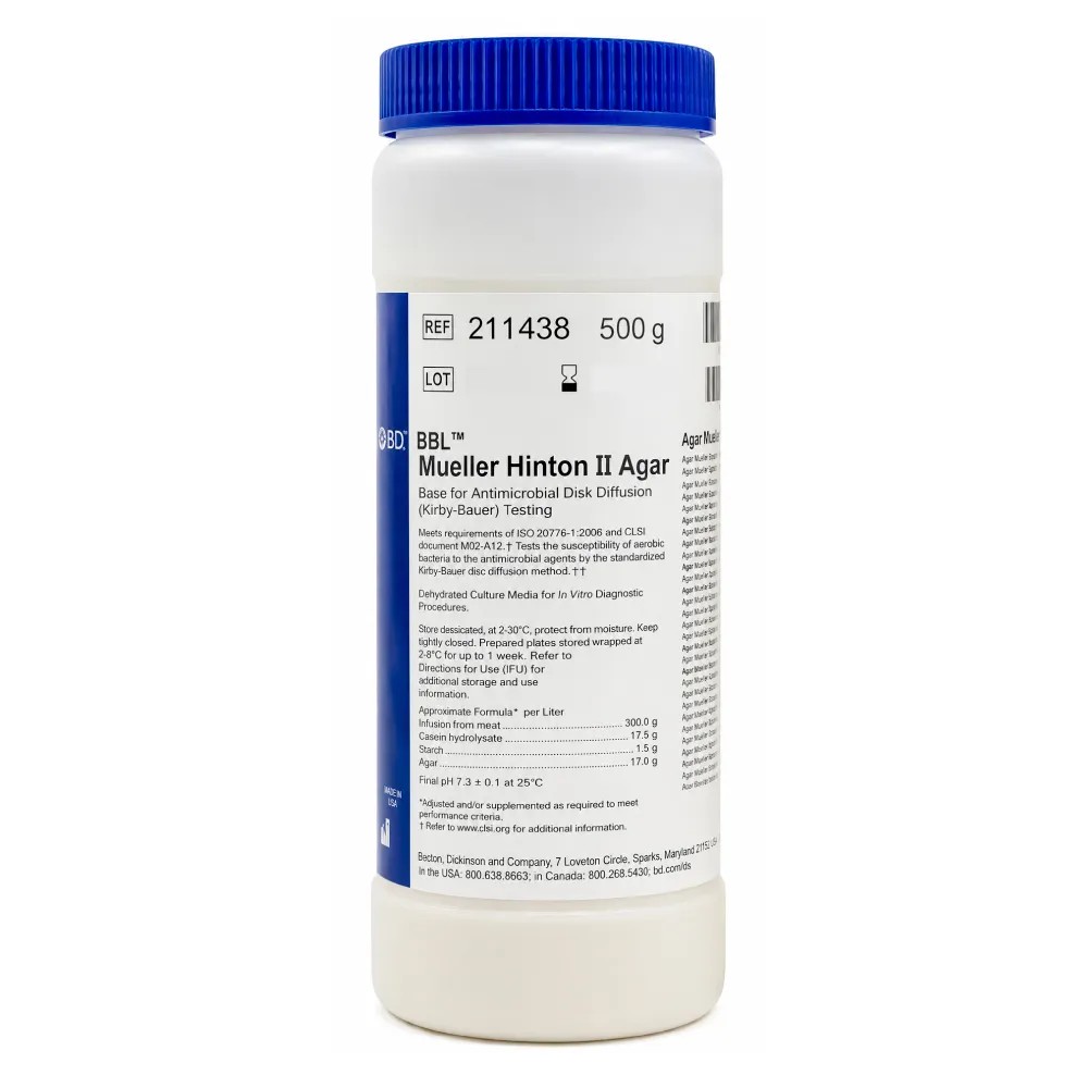 Mueller Hinton II Agar x 500gr - REF: 211438 - BD MEDIOS DE CULTIVO | Stock: 5 - SAP: 064010107