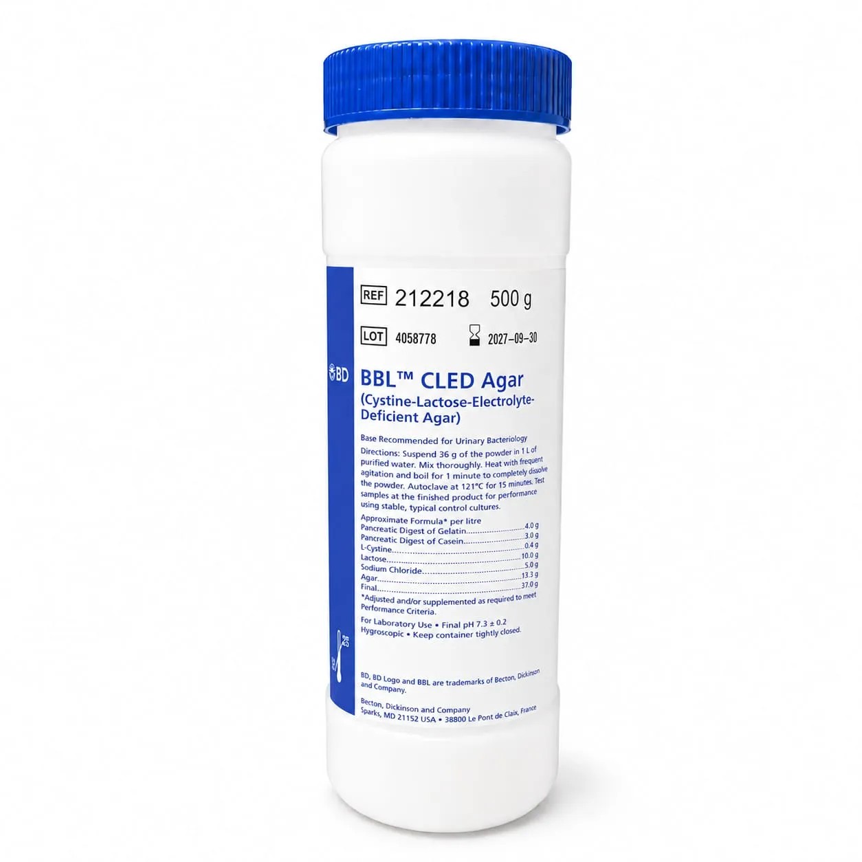 Agar Cled X 500g REF: 212218 - BD MEDIOS DE CULTIVO | Stock: 5 - SAP: 064010112
