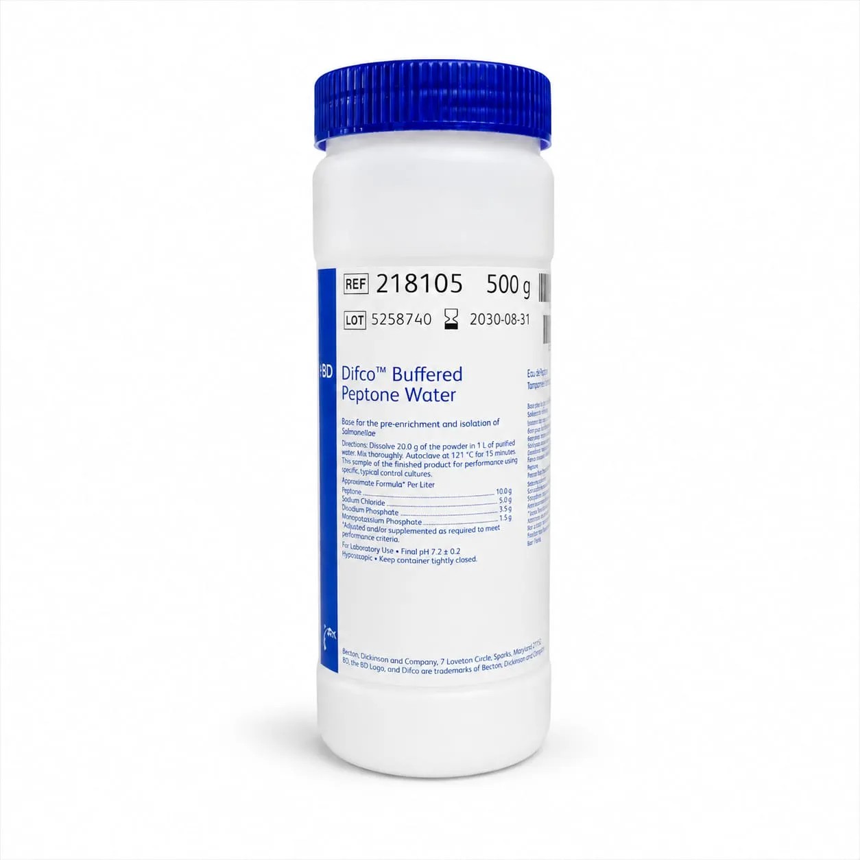 Agua Peptona Tamponada (Buffered Peptone Water Preenrichment) X 500g REF: 218105 - BD MEDIOS DE CULTIVO | Stock: 5 - SAP: 064010115