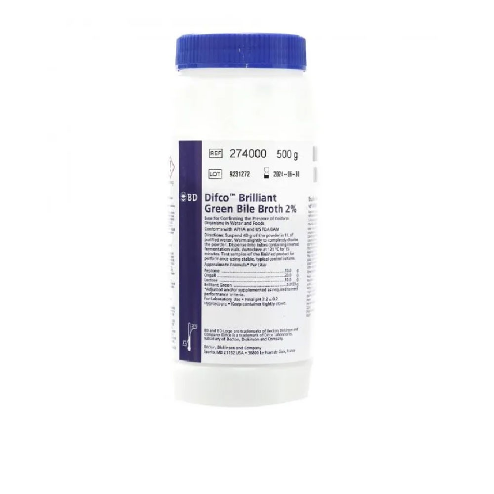 Caldo Brila (Verde brillante-Bilis-Lactosa) X 500g REF: 274000 - BD MEDIOS DE CULTIVO | Stock: 5 - SAP: 064010119