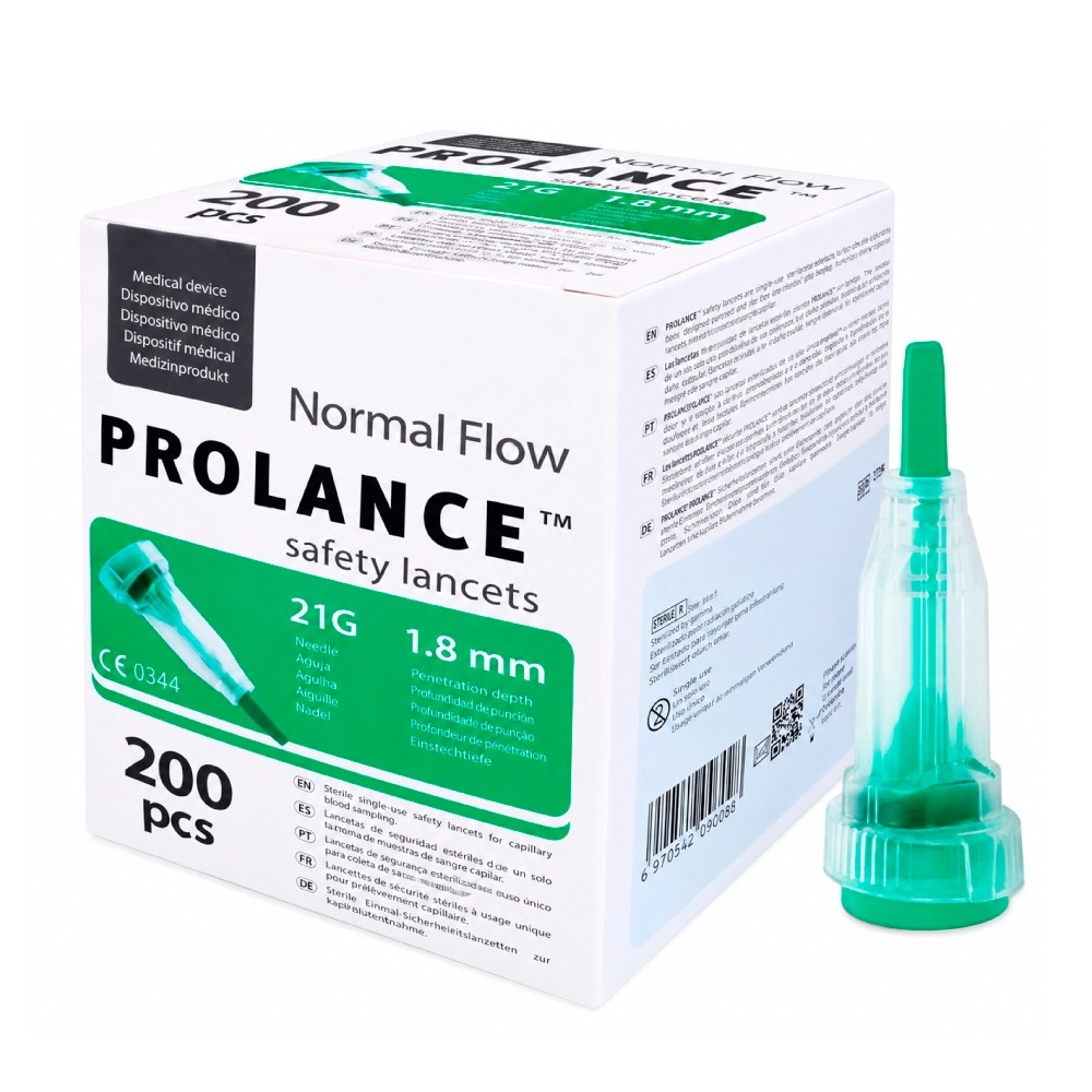 Lanceta Cja X 200 Unds Retráctil Estéril 21G X 1.8MM - Modelo: Prolance Normal Flow - HTL STREFA | Stock: 931 - Vto. 01/11/28 - SAP: 084030001