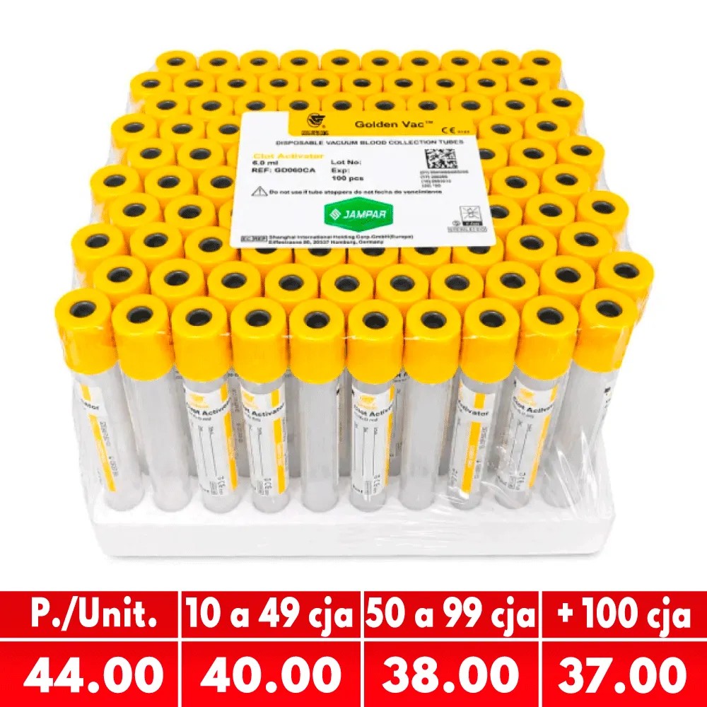 Tubo Tapa Amarillo Con Gel 5ml 13X100MM X 100 Unds - GOLDEN VAC | Stock: 2000 - Vto. 28/02/28 - SAP: 171020004