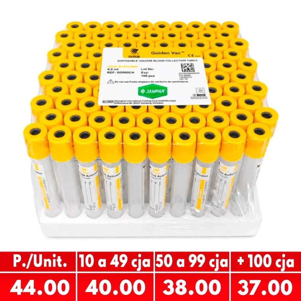 Tubo Tapa Amarillo Con Gel 5ml 13X100MM X 100 Unds - GOLDEN VAC | Stock: 2000 - Vto. 28/02/28 - SAP: 171020004