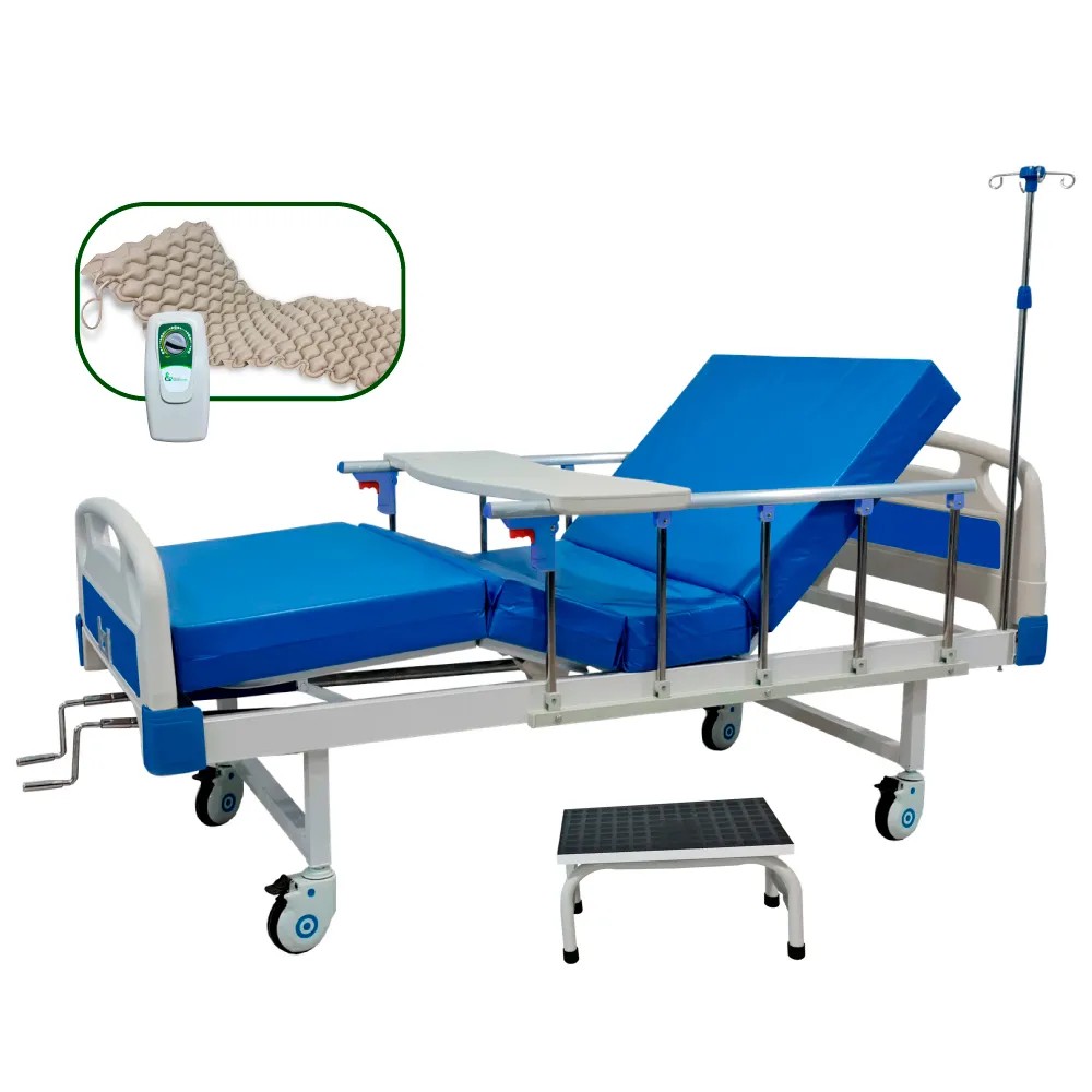 Cama Clínica con 2 Manivelas PREMIUM + Colchón Artuculado+ C/Antiescaras/Peldaño - CHINA | Stock: 5 - SAP: 204020505