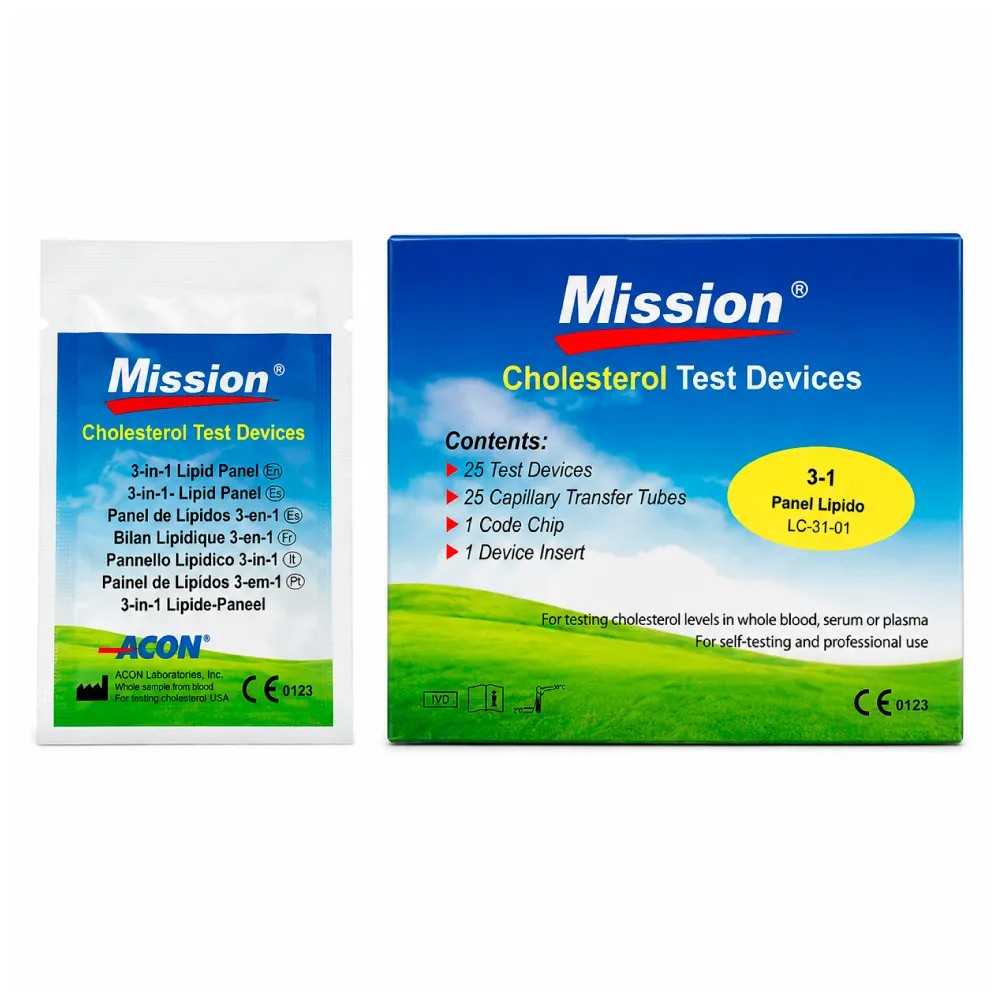 Tiras Reactivas P/Deteccion Perfil Lipidos (COL/HDL/LDL/TRIG) X 25 Test - MISSION | Stock: 100 - SAP: 208010007