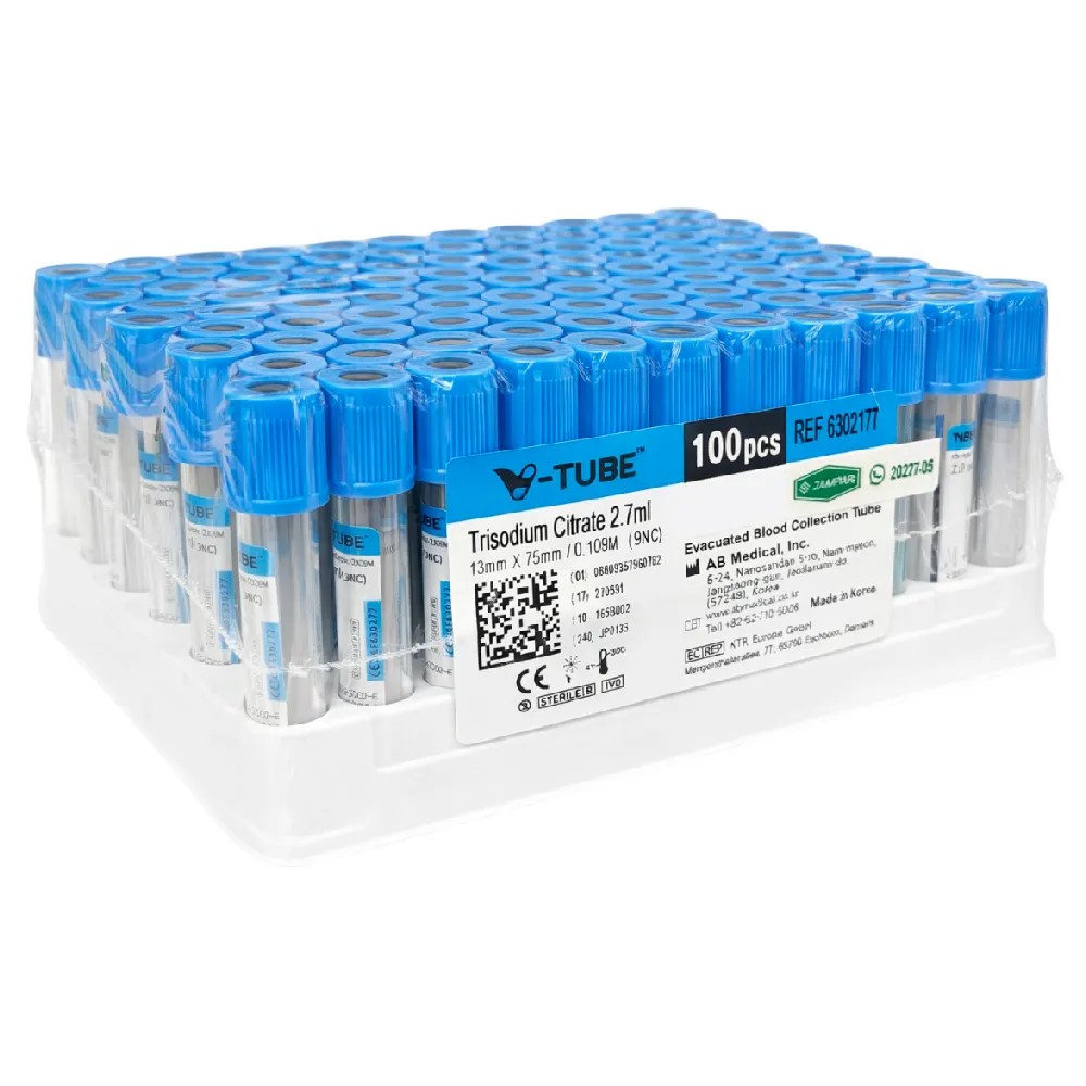 Tubo Tapa Celeste 2.7ml Con Citrato de Sodio 3.2% X 100 unds - V-TUBE | Stock: 10 - SAP: 223030002