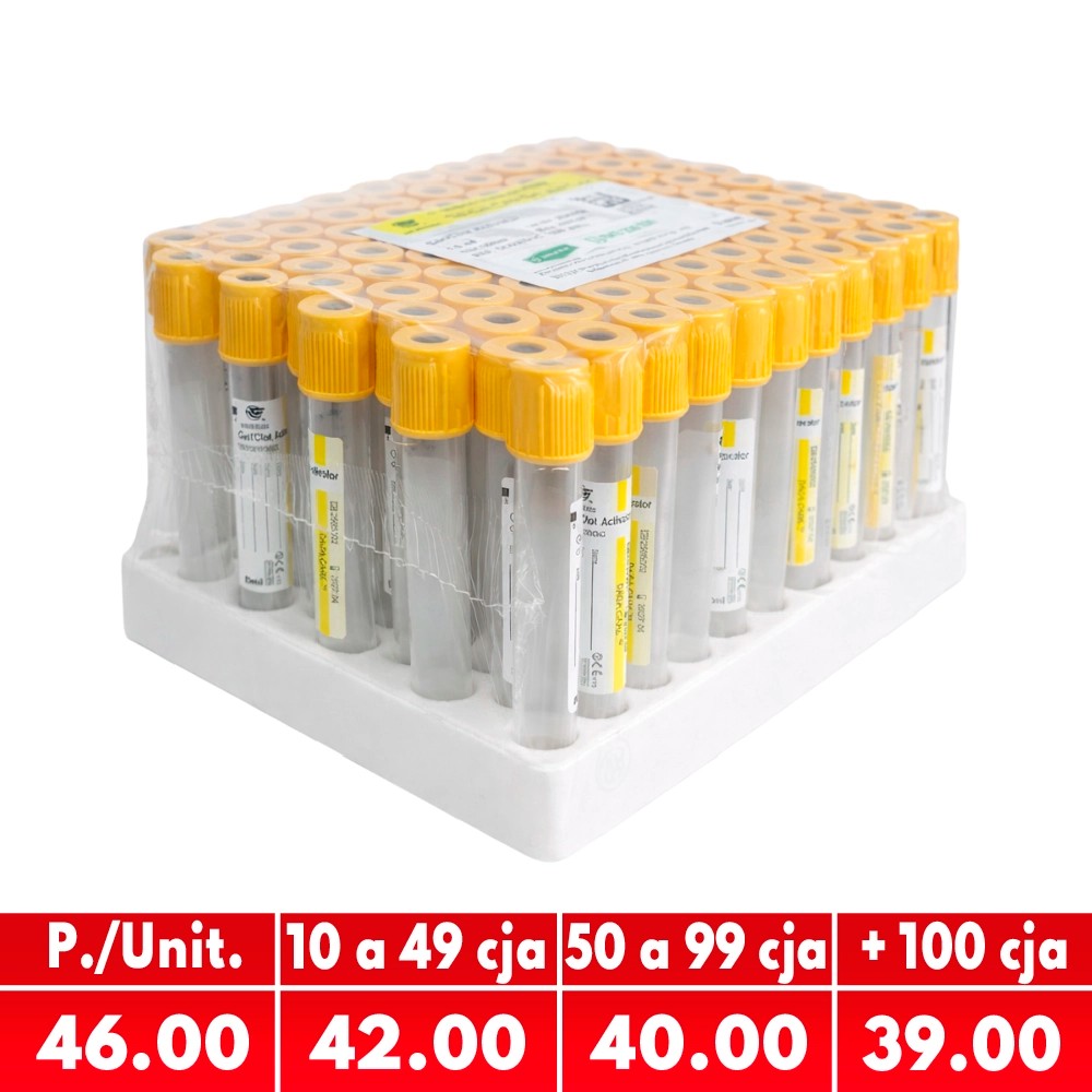 Tubo Tapa Amarillo Con Gel 5ML 13x100MM x 100 Unds - Daga Care | Stock: 500 - SAP: 254020004