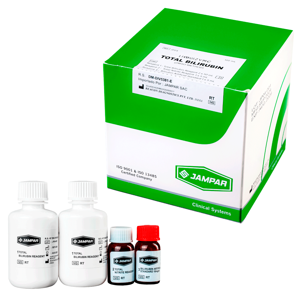 Bilirrubina Total X100Ml Dmso(R1-2X50Ml, R2-1X5Ml + Estándar 1X5Ml) - JAMPAR | Stock: 0 - SAP: 261010004