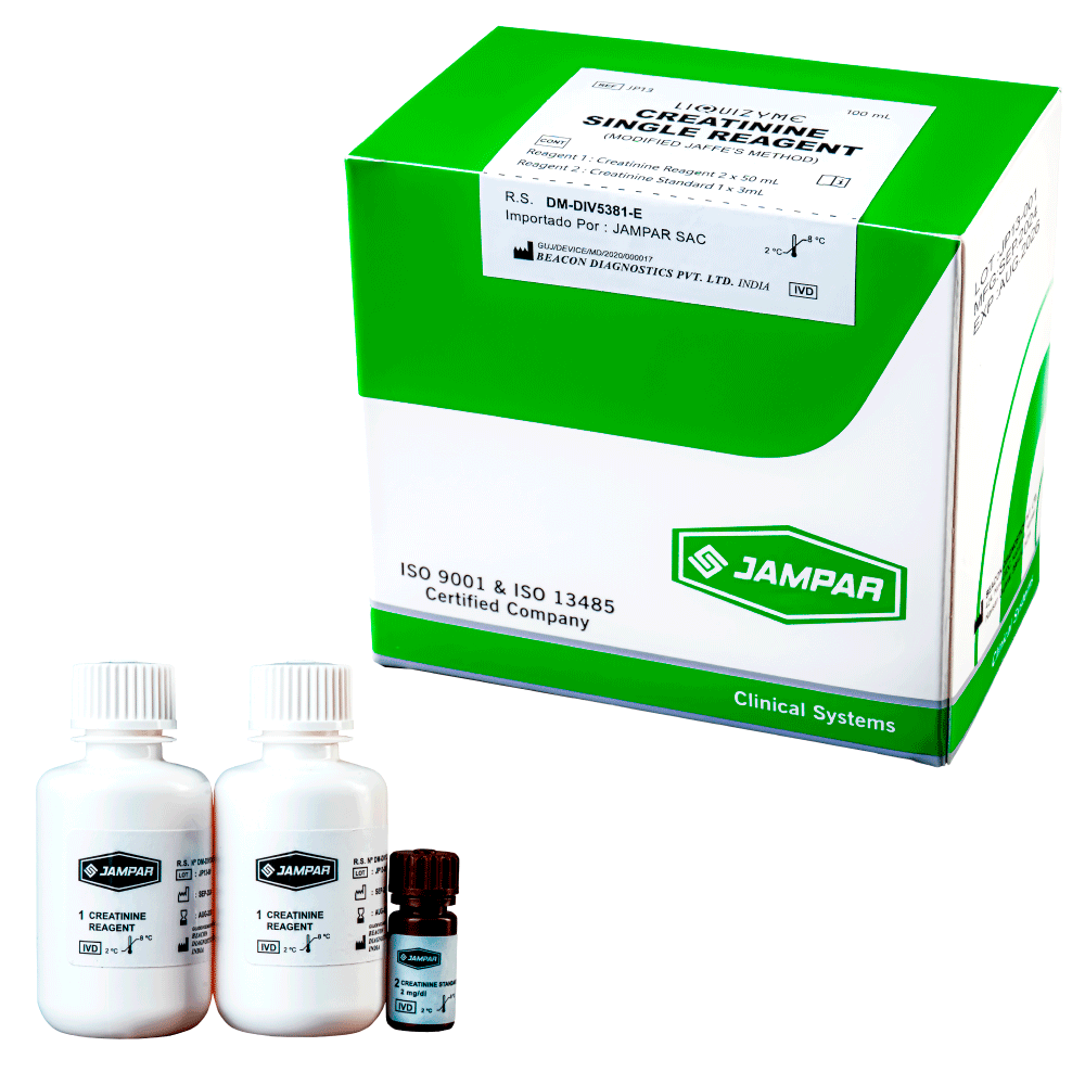 Creatinina Jaffe X100Ml (2X50Ml + Estándar 1X3Ml) - JAMPAR | Stock: 0 - SAP: 261010013