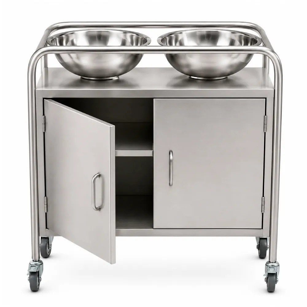 Porta Lavatorio Doble Acero Inoxidable Rodable Incluido Lavatorio de Acero Inoxidable con Gabinetes - NACIONAL | Stock: 100 - SAP: 266020209