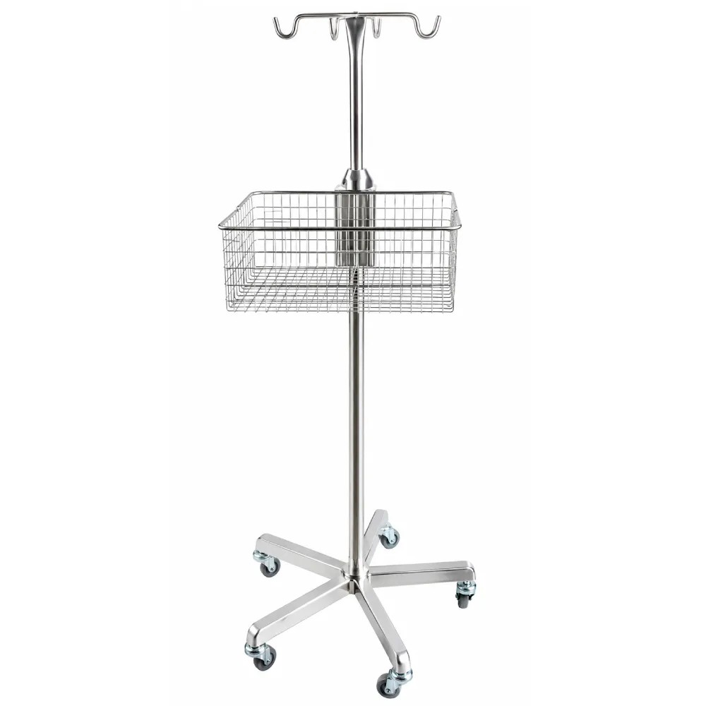 Porta Suero Acero Inoxidable Rodable con 5 Patas con Canastilla - NACIONAL | Stock: 100 - SAP: 266020217