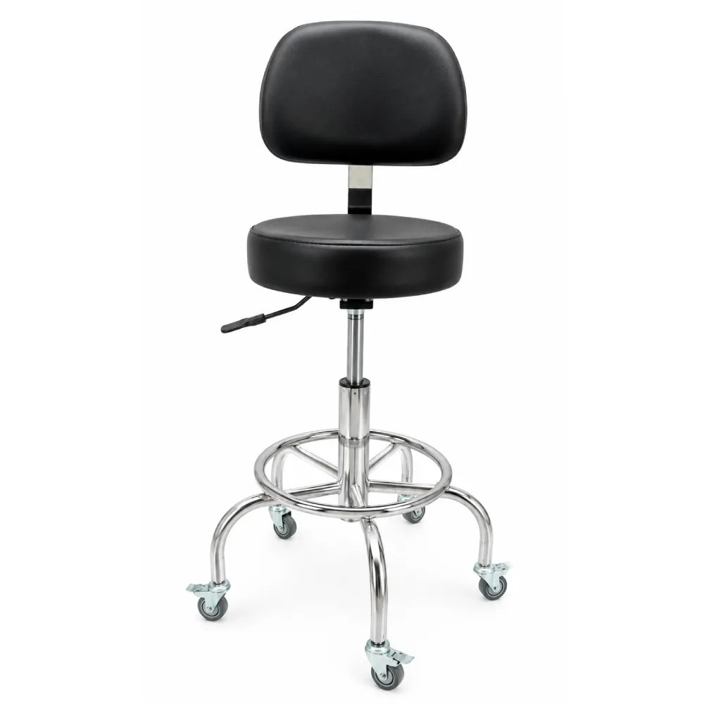 Taburete Giratorio Acero Inoxidable Rodable con Respaldo (M-162) - NACIONAL | Stock: 100 - SAP: 266020224
