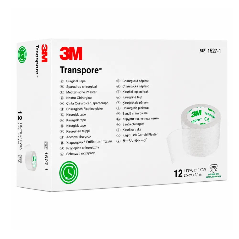 Esparadrapo de Plastico Transpore 2.5 cm x 9.1 m Code 1527-1 Caja x 12 Unidades - 3M | Stock: 100 - SAP: 395030002
