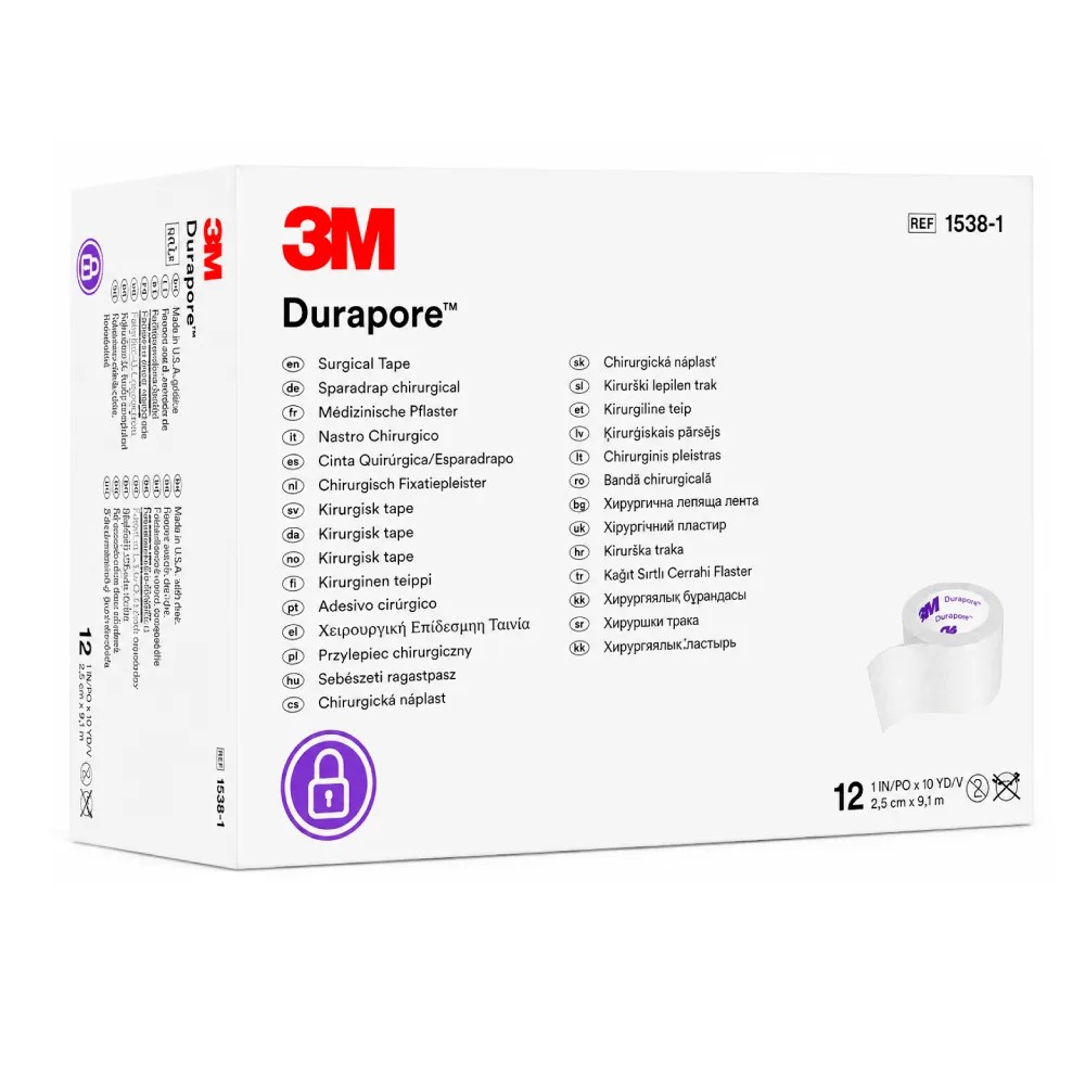 Esparadrapo de Tela Durapore 2.5 cm x 9.1 m Code 1538-1 Caja x 12 Unidades - 3M | Stock: 100 - SAP: 395030004