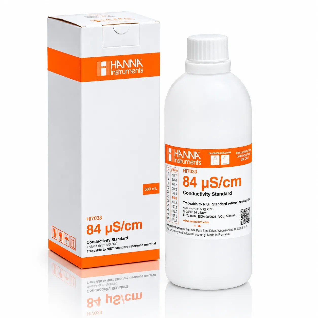 Solución de Calibración de Conductividad 84 μS/cm Ref. HI7033 X 500 ml - HANNA INSTRUMENTS | Stock: 10 - SAP: 396020007