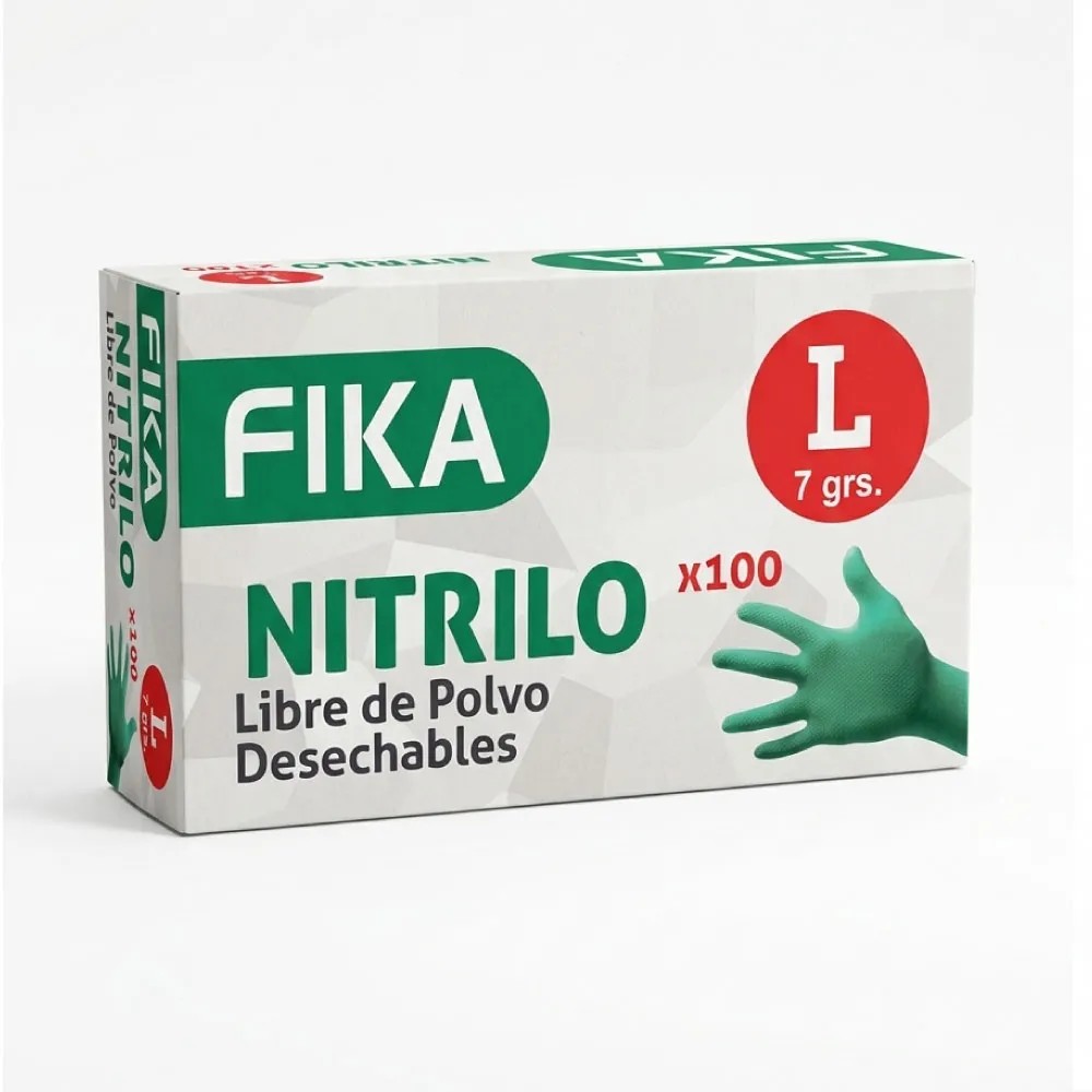 Guantes de Nitrilo Verde 7 Gramos Talla «L» Cajon X 10 Cajas (Libre de Polvo) - FIKA | Stock: 100 - SAP: 449030001