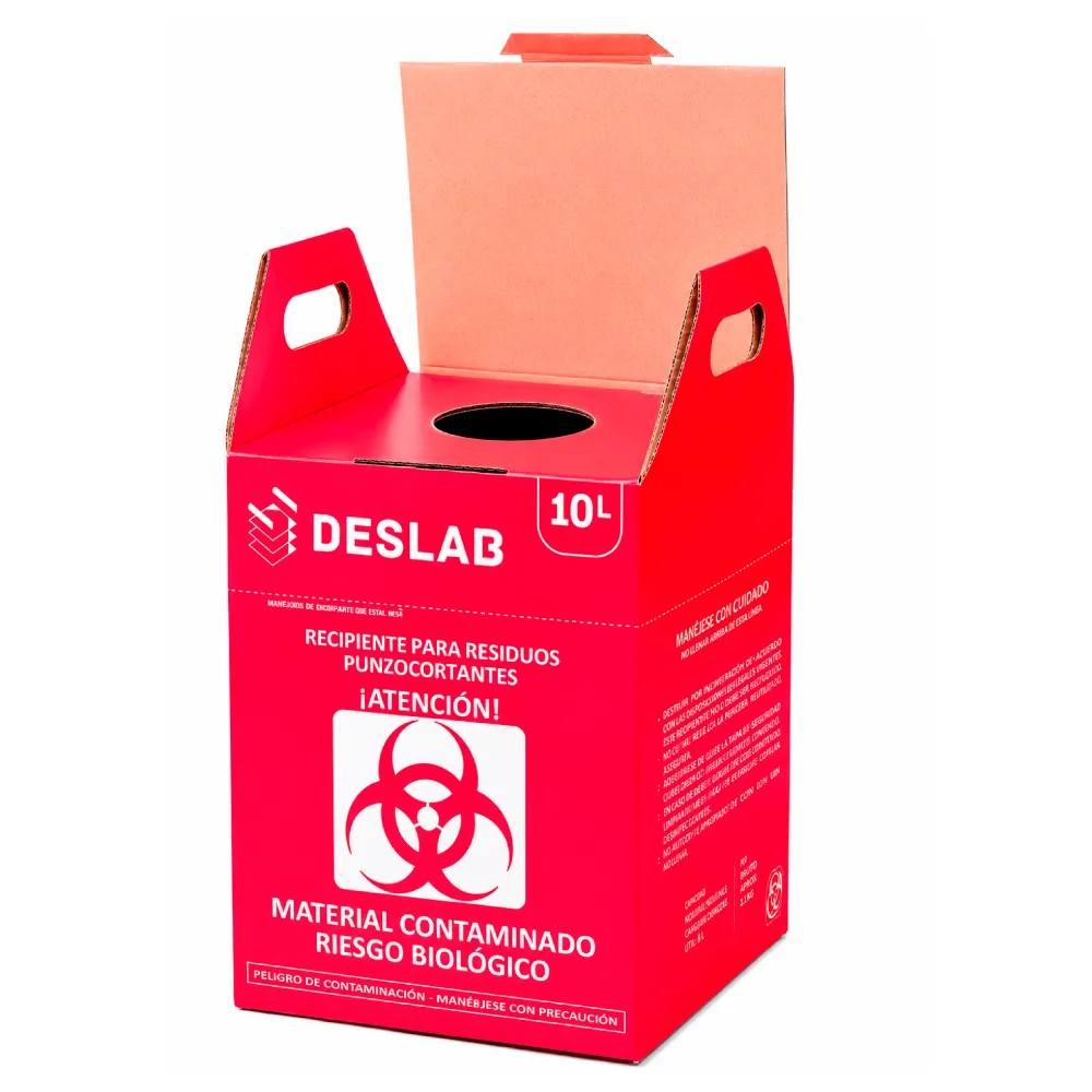 Contenedor Cartón 10 Litros Para Punzocortantes Color Rojo SIN DISPOSITIVO - DESLAB | Stock: 100 - SAP: 354030042