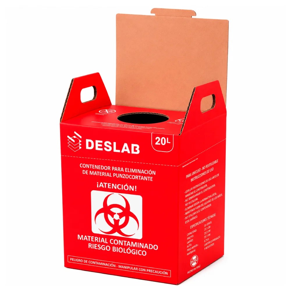 Contenedor Cartón 20 Litros Para Punzocortantes Color Rojo SIN DISPOSITIVO - DESLAB | Stock: 100 - SAP: 354030046