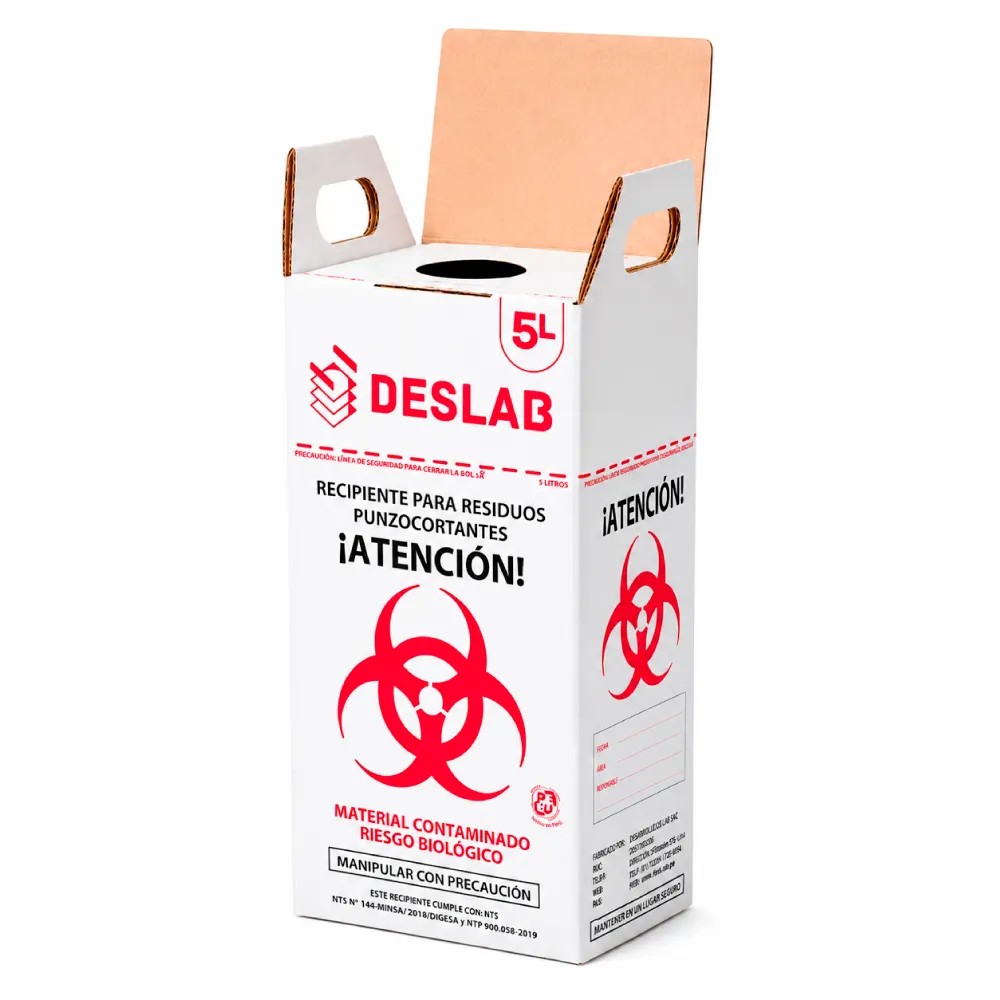 Contenedor Cartón 5 Litros Para Punzocortantes Color Blanco SIN DISPOSITIVO - DESLAB | Stock: 100 - SAP: 354030031