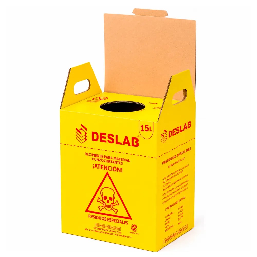 Contenedor Cartón 15 Litros Para Punzocortantes Color Amarillo SIN DISPOSITIVO - DESLAB | Stock: 100 - SAP: 354030039