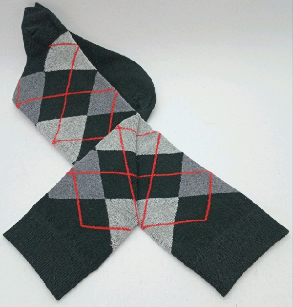 Knee High - Black with Grey & Light Grey Argyle Pattern