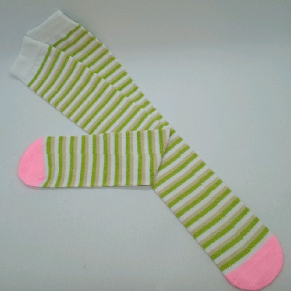 Knee High - Thin Stripe - White, Green & Cream