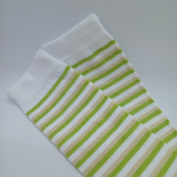 Knee High - Thin Stripe - White, Green & Cream