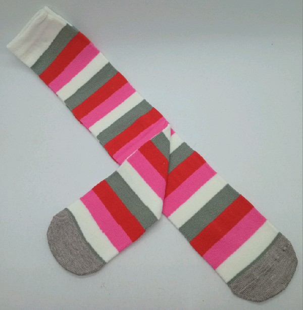 Knee High - Broad Stripe - White, Pink, Red & Grey