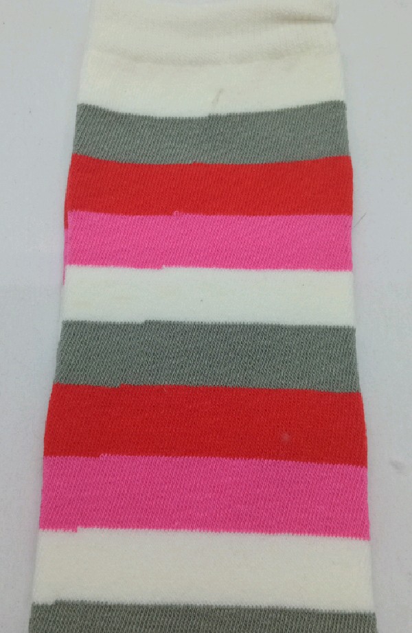 Knee High - Broad Stripe - White, Pink, Red & Grey
